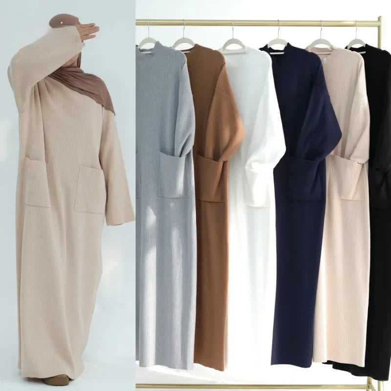 Dubai Abaya for Women Autumn Winter Soft Thickened Knitted Loose Sweater Dress Ramadan Muslim Abayas Woman Islam Modest Dresses