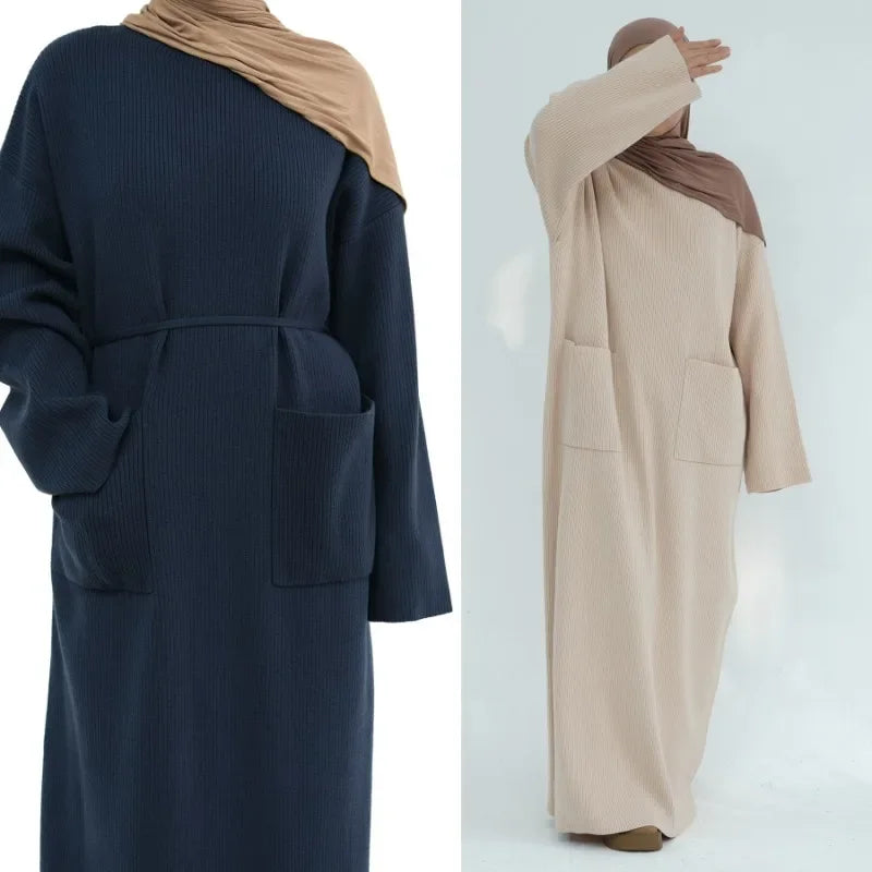 Dubai Abaya for Women Autumn Winter Soft Thickened Knitted Loose Sweater Dress Ramadan Muslim Abayas Woman Islam Modest Dresses