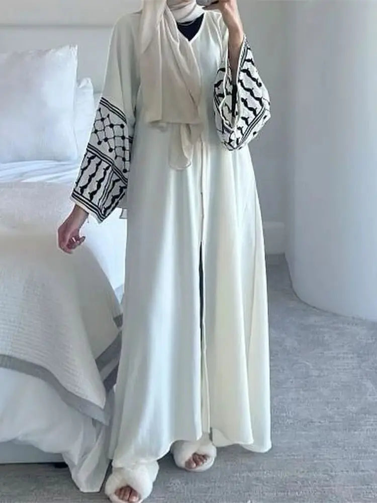 Linen Butterfly Embroidery Open Abaya Dubai Luxury 2024 Muslim Modest Kaftan Kimono Dresses Coat for Women Islam Clothing Kebaya