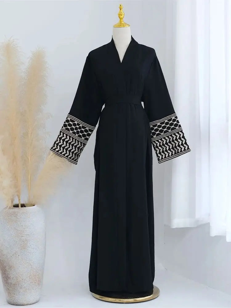 Linen Butterfly Embroidery Open Abaya Dubai Luxury 2024 Muslim Modest Kaftan Kimono Dresses Coat for Women Islam Clothing Kebaya